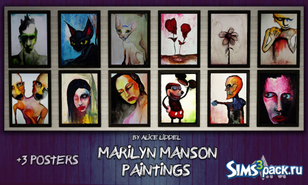 Сет картин + 3 постера "Marilyn Manson" от Alice Liddel