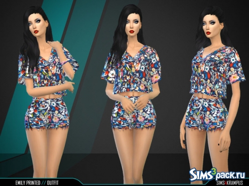 Яркая блуза и шорты Emily Printed Outfit от SIms4Krampus