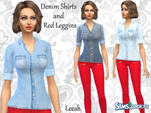 Джинсовые рубашки и красные леггинсы от leeah
