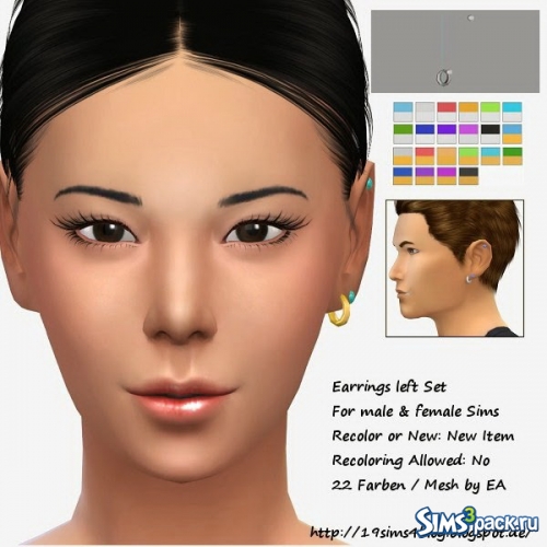 Серьги Earring left Set для женщин и мужчин от 19 Sims 4 Blog