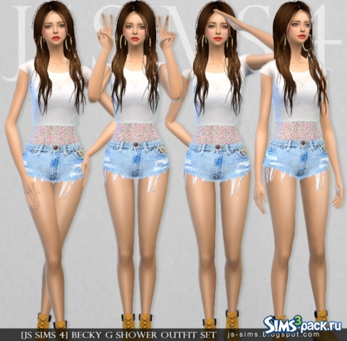 Топ и шорты Becky G Shower Outfit Set от JS Sims 4