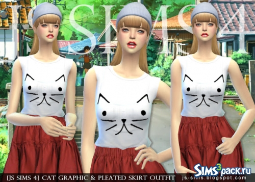 Платье Cat Graphic & Pleated Skirt от [JS SIMS 4]