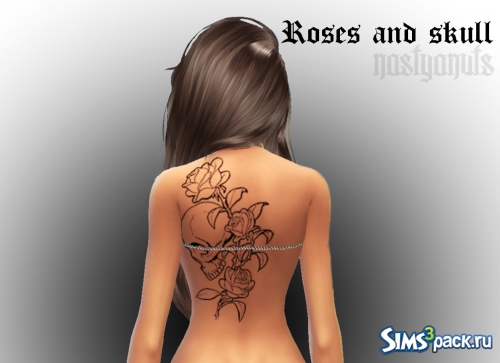 Татуировка "Roses and skull" от nastyanuts