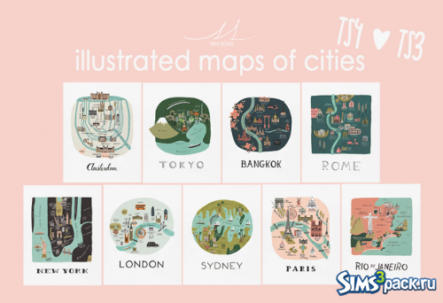 Картины Illustrated maps of cities paintings for ts3 & ts4 от Sim-sons
