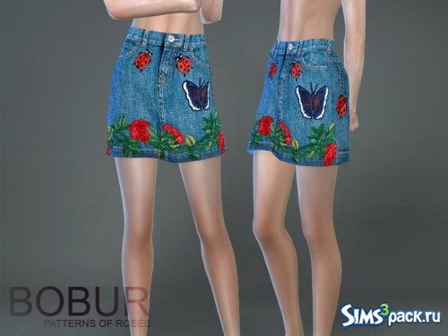 Джинсовая юбка с розами от Bobur3