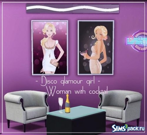 Постеры Disco glamour girl - Woman with cocktail