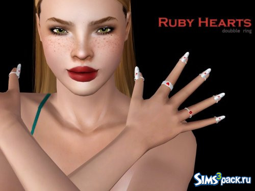 Кольца Ruby Hearts double от Dindirlel