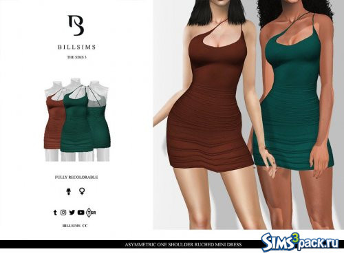 Мини - платье Asymmetric One Shoulder Ruched от Bill Sims