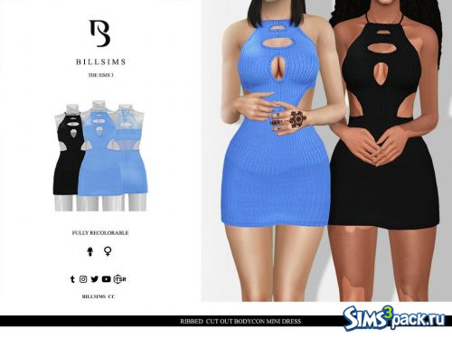 Мини - платье Ribbed Cut Out Bodycon от Bill Sims