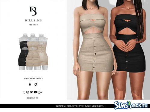 Мини - платье Bandeau Cut Out Button Down от Bill Sims