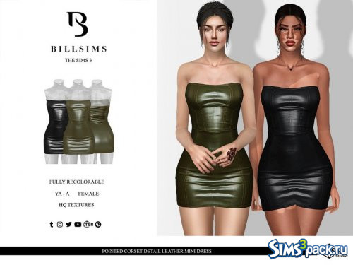 Мини - платье Pointed Corset Detail Leather от Bill Sims