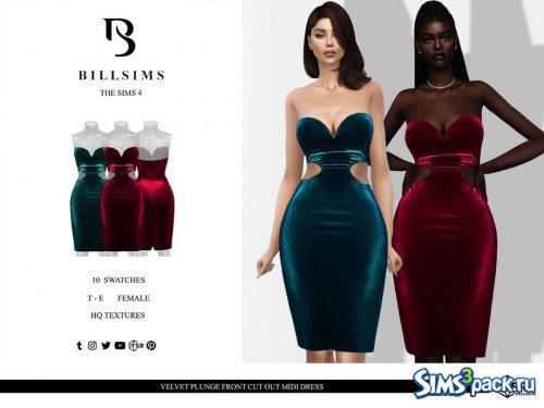Миди - платье Velvet Plunge Front Cut Out от Bill Sims