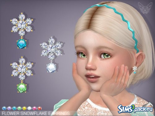 Серьги - снежинки с цветами для малышей от Feyona