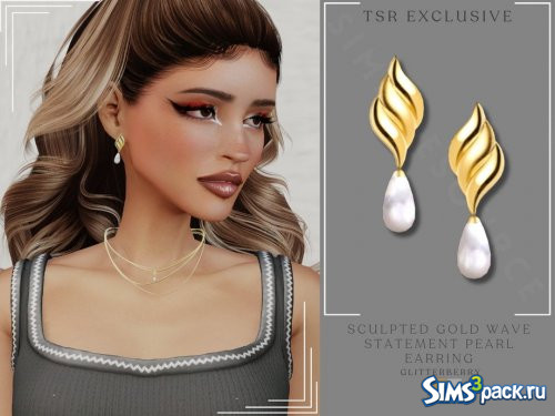 Серьги - пусеты с жемчугом и золотой волной от Glitterberryfly