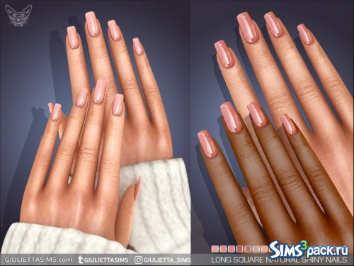 Длинные квадратные блестящие натуральные ногти от Feyona