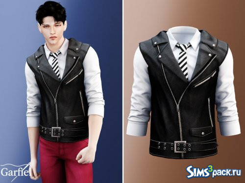 Кожаная байкерская жилетка поверх рубашки от Garfiel