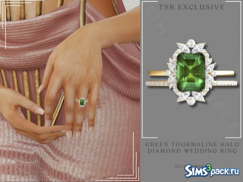 Обручальное кольцо с бриллиантом и зеленым турмалином от Glitterberryfly